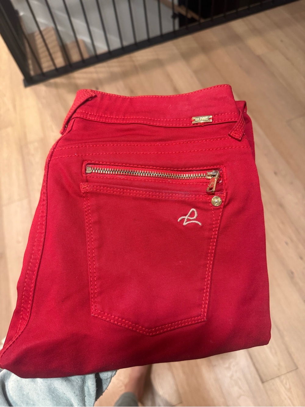 DL1961 Red Straight-Leg Jeans with Gold Hardware
